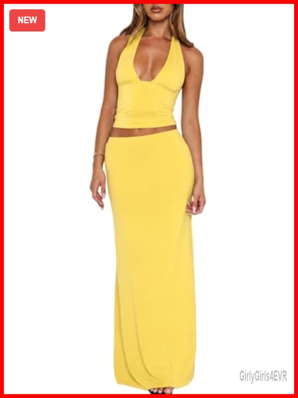 Women's 2 Piece Halter Crop Top Maxi Skirt Set Vacation Outfit